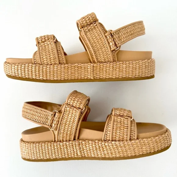TORY BURCH | Kira Raffia Platform Sport Sandals Double T Logo Resort Summer 8.5 - Picture 4 of 13